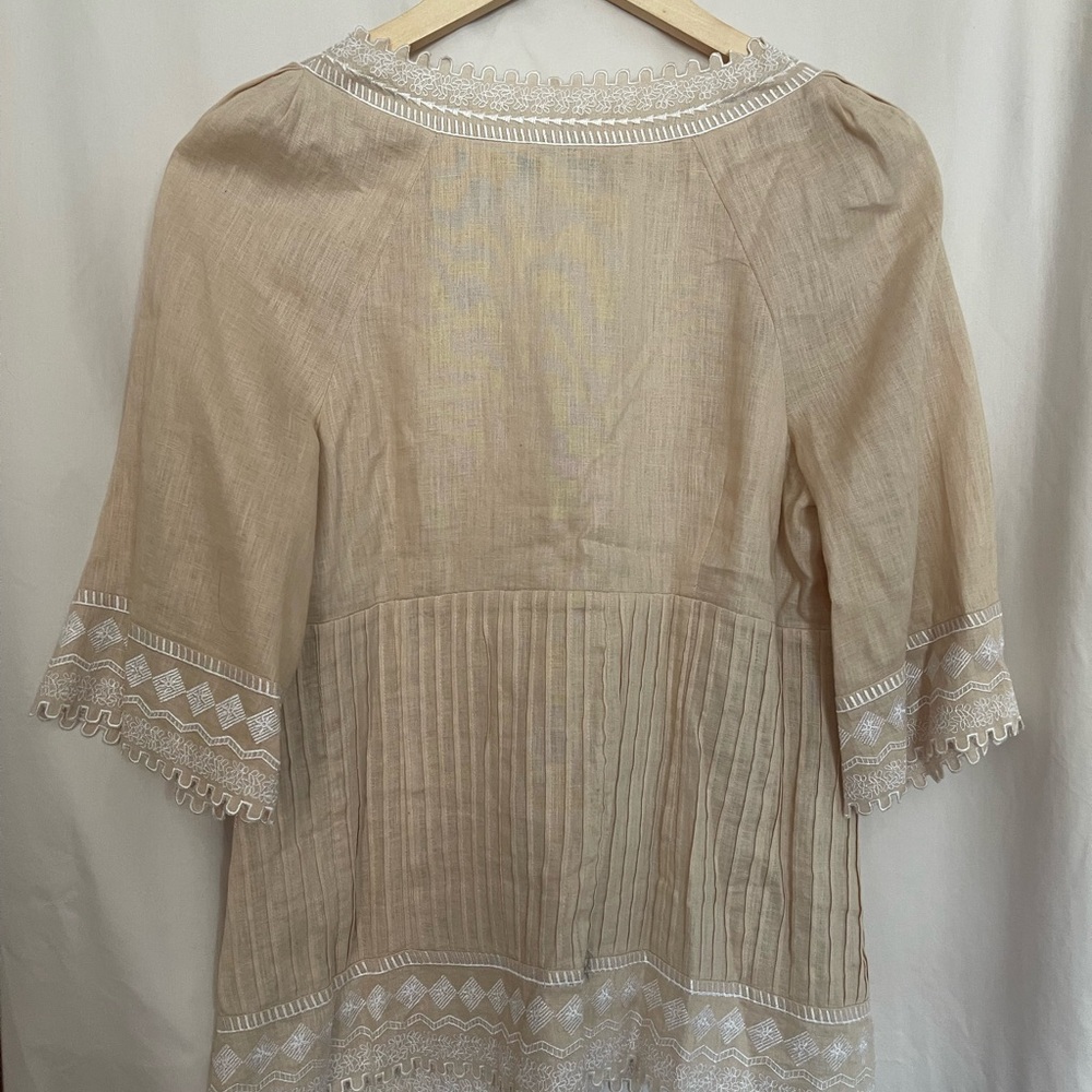 Peter Nygard Tan Bell Sleeve Blouse with Embellished Pleats - Picture 2 of 5